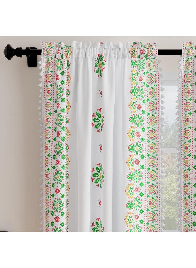 Encasa XO - Encasa XO Boho Semi Sheer Curtains for Window in Bedroom & Living Room (Set of 2)- Boho Bright Green - Curtain with Tassels & Bohemian Design - 5 ft - Image 1
