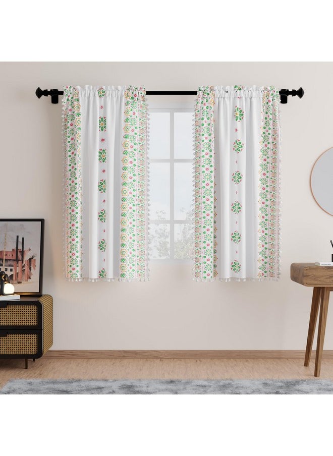 Encasa XO - Encasa XO Boho Semi Sheer Curtains for Window in Bedroom & Living Room (Set of 2)- Boho Bright Green - Curtain with Tassels & Bohemian Design - 5 ft - Image 1