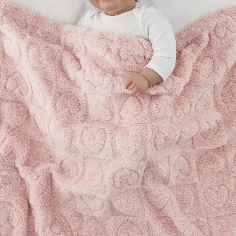 CREVENT 76X102CM Cozy Soft Warm Sherpa Baby Blanketfor Girls Boys, Newborn Essentials for Infant, BabyShower - Pink Heart - Image 4