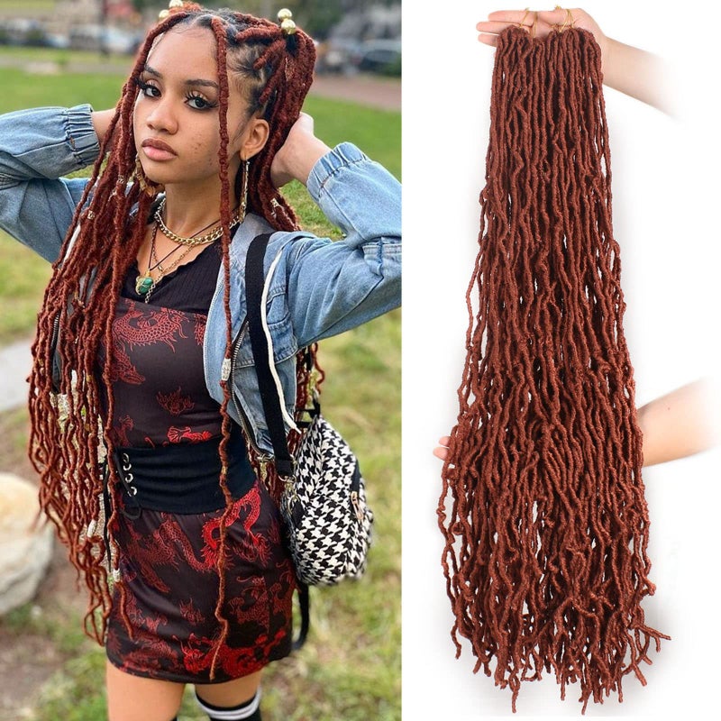 Leeven Ginger Soft Locs 30 Inch 7 Packs Copper Red New Distressed Faux Locs Crochet Hair Pre Looped Long Boho Goddess Locs Curly Wavy Synthetic Braids Hair for Black Women 15 StrandsPack 350