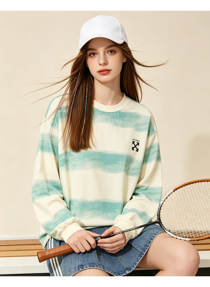 أوف-وايت OFF-WHITE Men's and women's tie-dyed striped long-sleeved pullover tops - Image 2