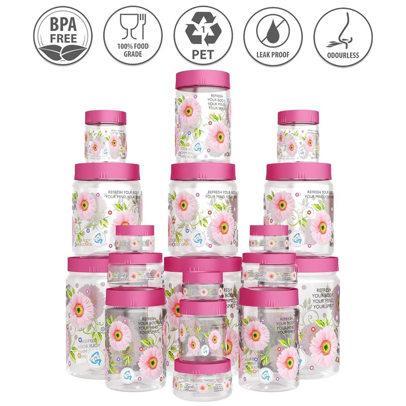 G-PET GPET Print Magic Container Pink Pack of 18 2000ml 3 pcs 1000ml 3 pcs 750ml 3 pcs 200ml 3 pcs 150ml 3 pcs 50ml 3 pcs Plastic Grocery Container Home Kitchen Container Plastic Jar Set - Image 2