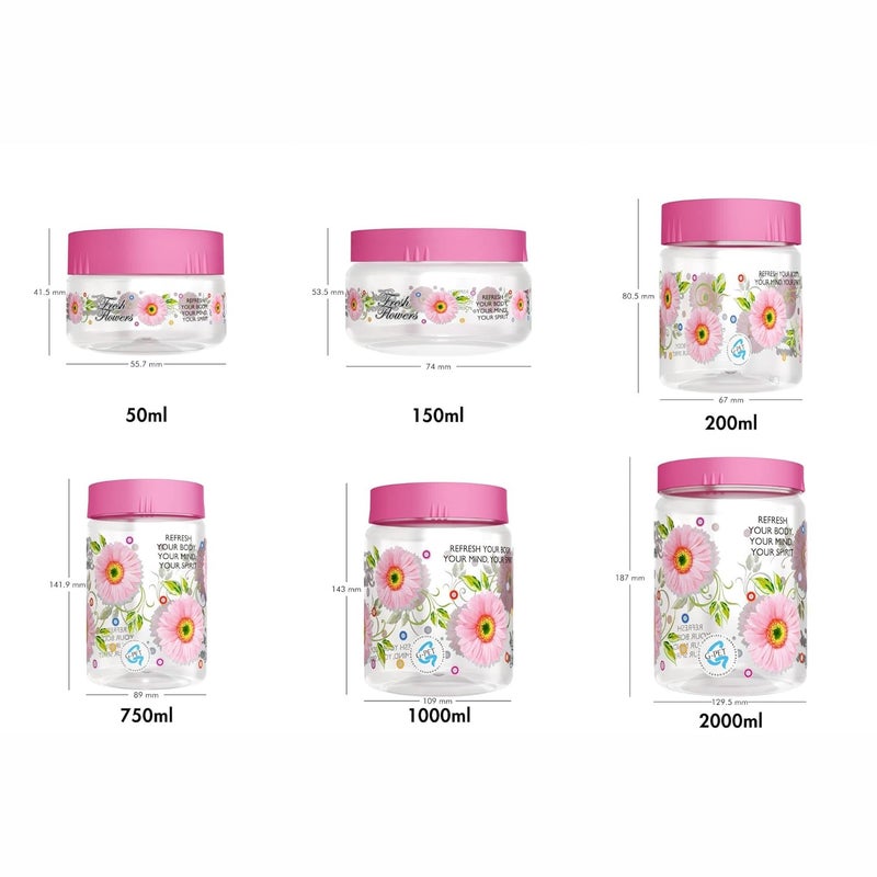 G-PET GPET Print Magic Container Pink Pack of 18 2000ml 3 pcs 1000ml 3 pcs 750ml 3 pcs 200ml 3 pcs 150ml 3 pcs 50ml 3 pcs Plastic Grocery Container Home Kitchen Container Plastic Jar Set - Image 4