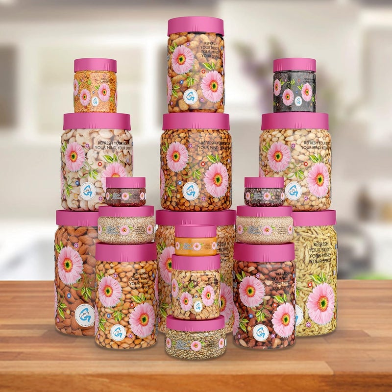 G-PET GPET Print Magic Container Pink Pack of 18 2000ml 3 pcs 1000ml 3 pcs 750ml 3 pcs 200ml 3 pcs 150ml 3 pcs 50ml 3 pcs Plastic Grocery Container Home Kitchen Container Plastic Jar Set - Image 5