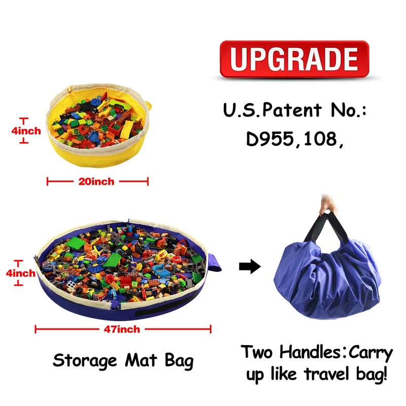 SUMBABO Toy Storage Mat Bag By Drawstring For Lego - Play Mat Bag Toy Storage Container For Kids With Cap Can As Gift (2Pcs = Big Blue + Mini Yellow) - Image 2