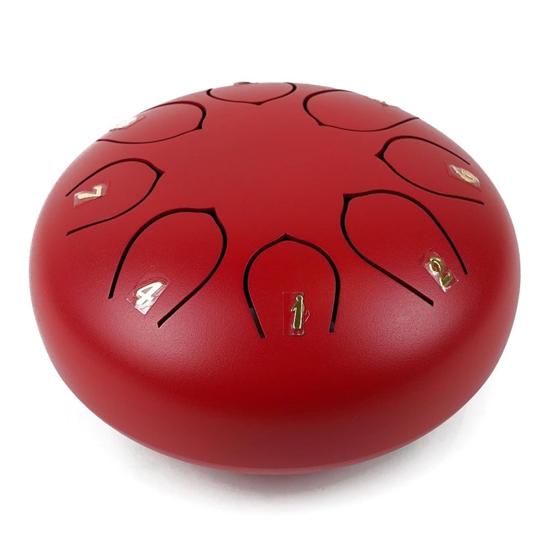 Regis 8 Notes 6 Inch Red Alloy Steel Tongue Drum – Handpan Percussion Drum for Kids & Adults, Meditation, Yoga, Music Therapy – Includes Mallets, Finger Picks & Travel Bag – Red - Image 3