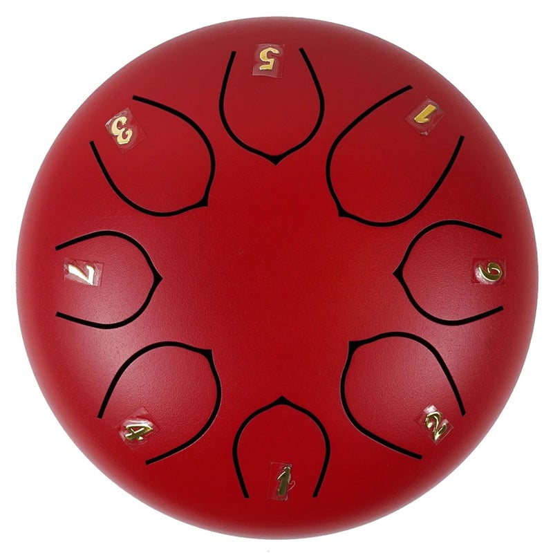 Regis 8 Notes 6 Inch Red Alloy Steel Tongue Drum – Handpan Percussion Drum for Kids & Adults, Meditation, Yoga, Music Therapy – Includes Mallets, Finger Picks & Travel Bag – Red - Image 2