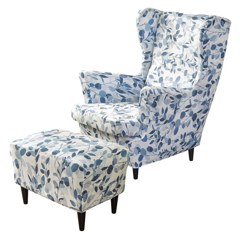 HAOYONG Stretch Wing Chair Cover Set Ottoman Slipcover 2 Pieces Wingback Chair Slipcover and and 1 Piece Rectangle Storage Stool Cover Removable Armchair Sofa Covers for Living Room Bedroom