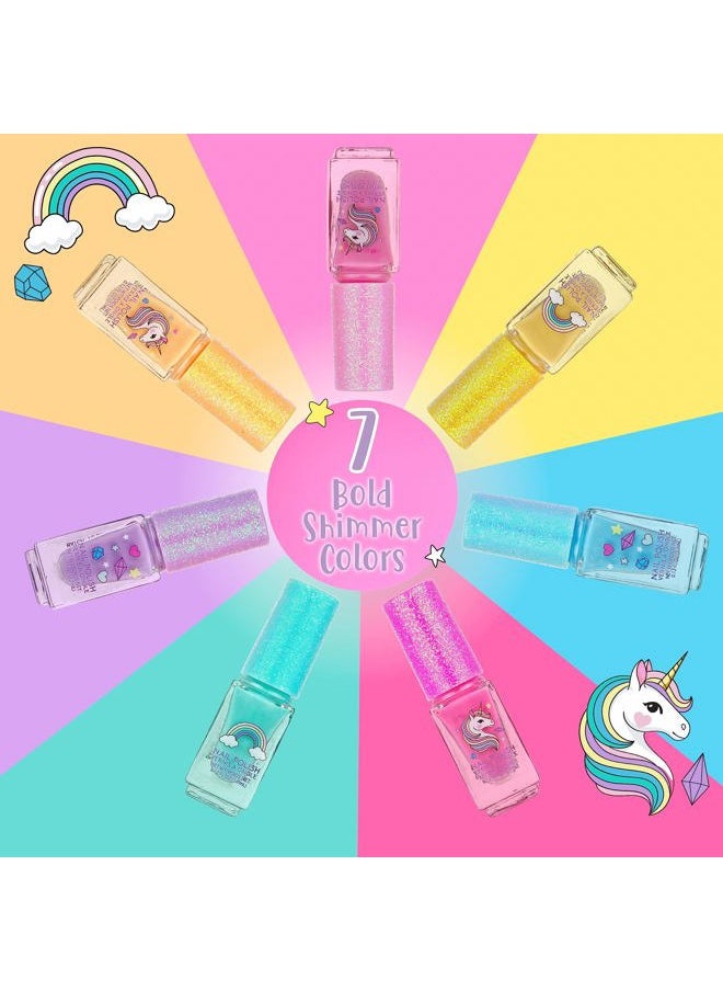 Expressions 7pc Unicorn Shimmer Nail Polish Set for Girls - Glitter Cap, Non-Toxic Quick Dry Manicure & Pedicure Kit, Vibrant Assorted Shades  - Image 3