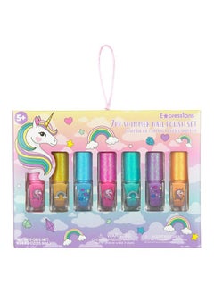 Expressions 7pc Unicorn Shimmer Nail Polish Set for Girls - Glitter Cap, Non-Toxic Quick Dry Manicure & Pedicure Kit, Vibrant Assorted Shades  - Image 5