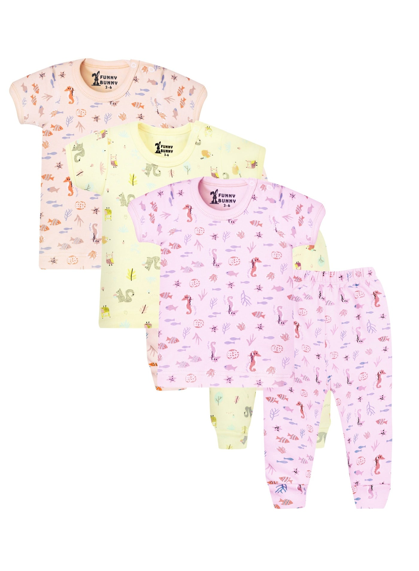 Funny Bunny Pack of 3 Cotton Half Sleeve & Pants Underwear Set for Baby