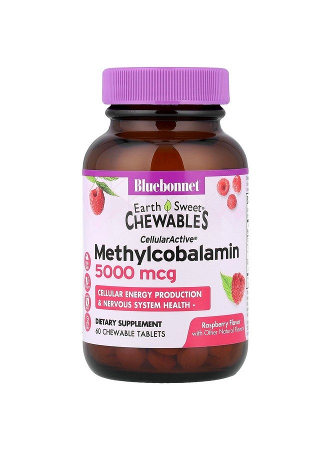 Bluebonnet Nutrition Earth Sweet® Chewables, CellularActive® Methylcobalamin, Raspberry, 5,000 mcg, 60 Chewable Tablets - Image 1