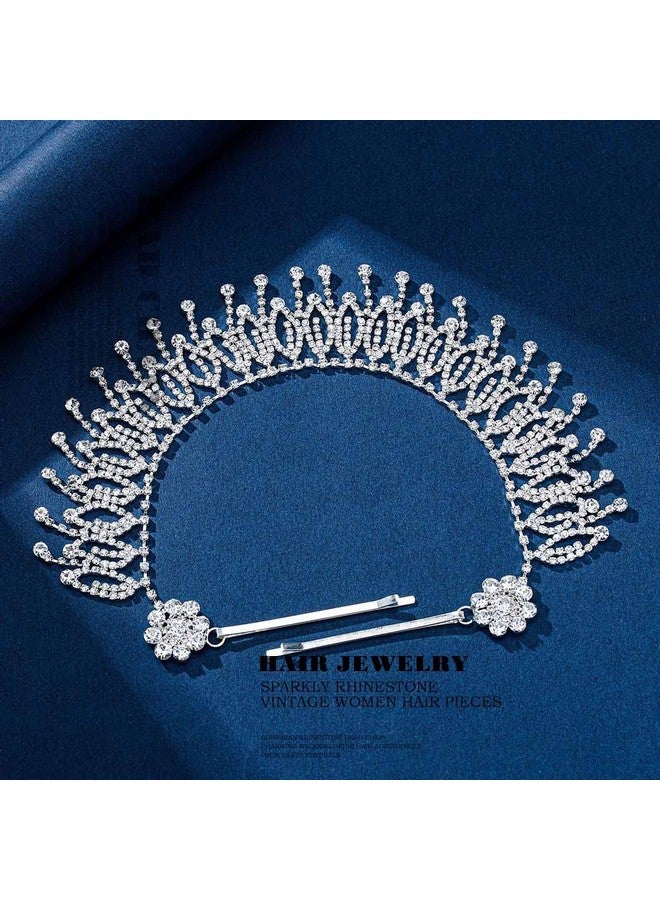 فديزاينر سلسلة رأس مرصعة بأحجار الراين، قطعة رأس فضية مرصعة بالمجوهرات، سلسلة شعر بوهو، إكسسوارات شعر الزفاف والعروس للنساء (فضي-عتيق) - Image 2