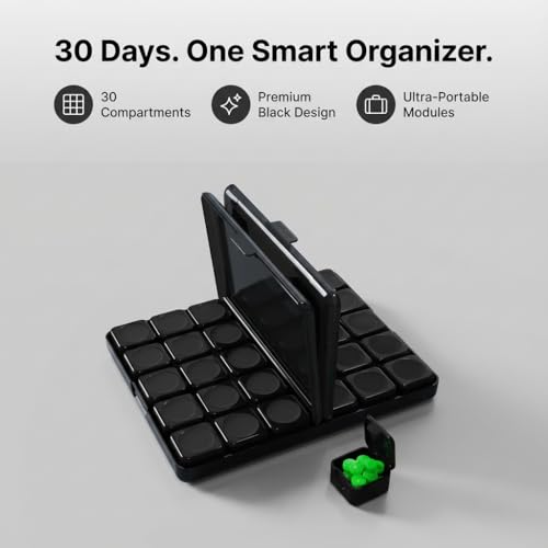 POPCUBE 30 Days Medicine Organizer Box Monthly Pill Case with Left & Right 15 Removable Compartments, Slim Water-Resistant Tablet Storage with Easy-Open Lids, Large Capacity Pills Container (22×18×2.5 cm) (Black) - Image 3