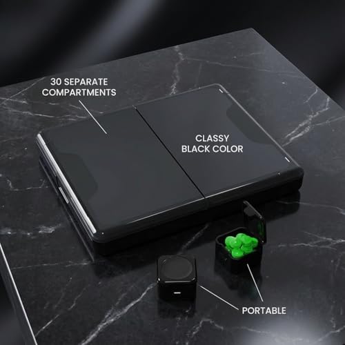 POPCUBE 30 Days Medicine Organizer Box Monthly Pill Case with Left & Right 15 Removable Compartments, Slim Water-Resistant Tablet Storage with Easy-Open Lids, Large Capacity Pills Container (22×18×2.5 cm) (Black) - Image 4