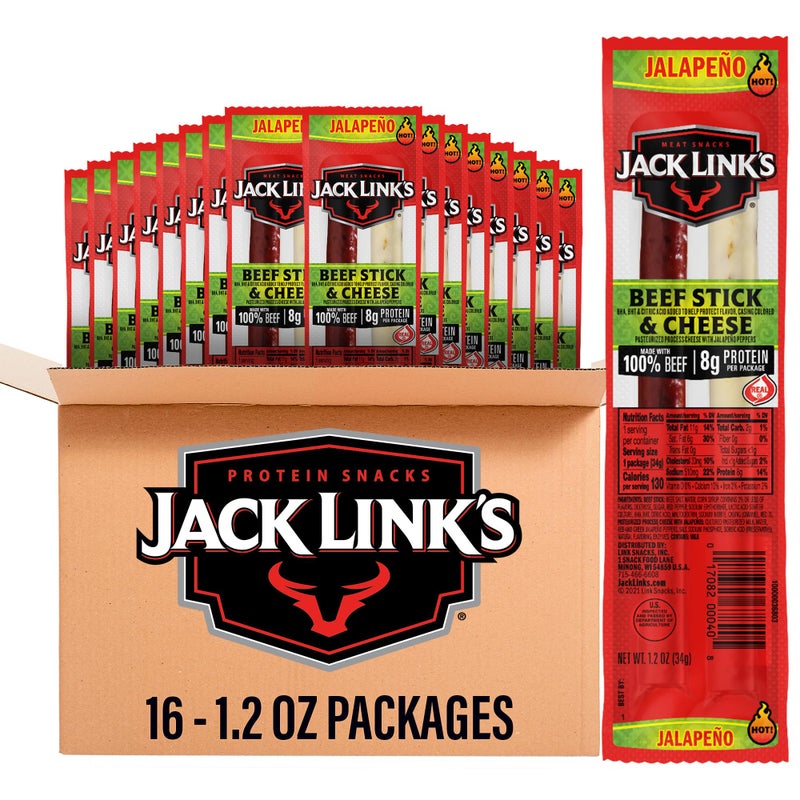 Jack Link's Jack Links Jalapeno Beef Jerky Sticks and Cheese Sticks Combo  16 Pack 12 oz Snack Packs  Ready to Eat Protein Snacks  8g Protein per Serving  Made with 100 Real Beef  Real Wisconsin Cheese - Image 3