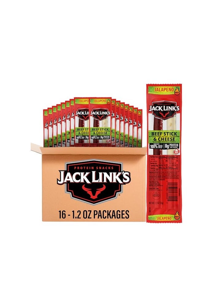 Jack Link's Jack Links Jalapeno Beef Jerky Sticks and Cheese Sticks Combo  16 Pack 12 oz Snack Packs  Ready to Eat Protein Snacks  8g Protein per Serving  Made with 100 Real Beef  Real Wisconsin Cheese - Image 1