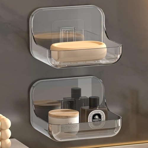 Copelle 2 PES Soap Holder for Bathroom/Soap Case/Self-Adhesive Soap Holder/Bathroom Self/Soap Stand for Bathroom/Self Draining Transparent Acrylic Soap Dish Holder Drill- Free - Image 1