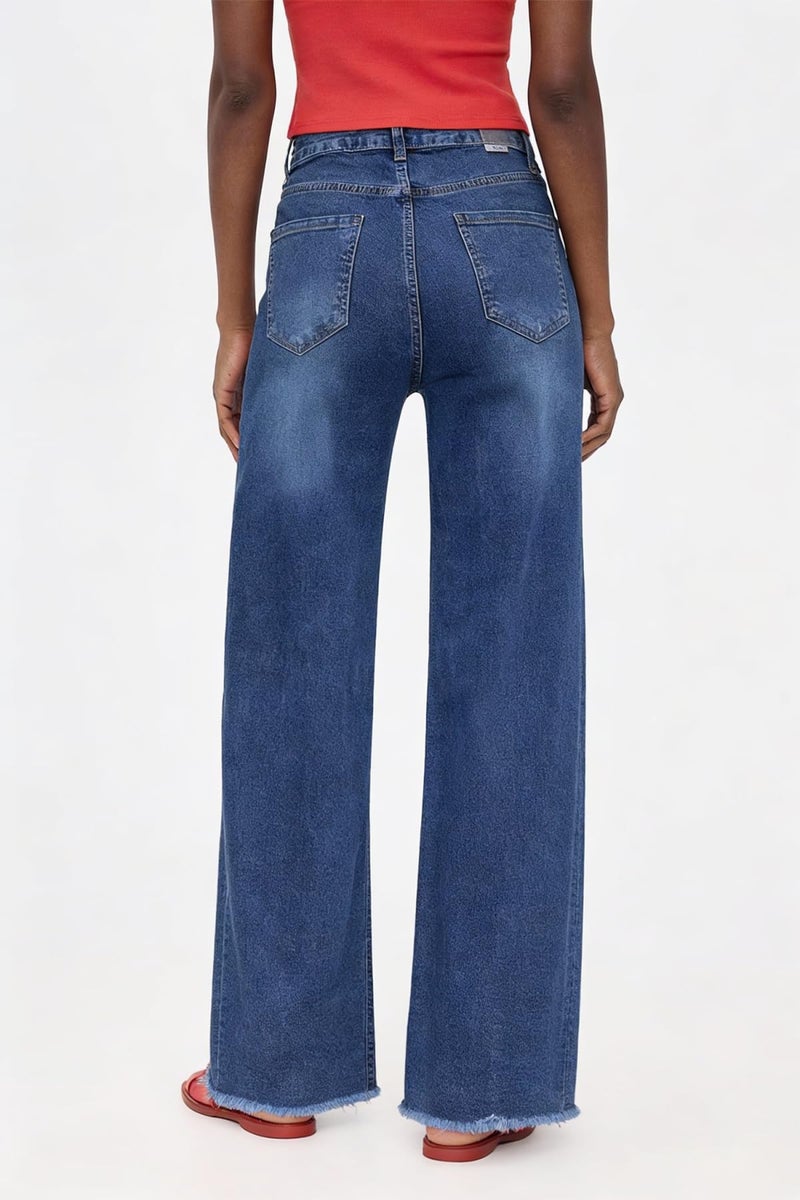 Allimy Women Boot Cut Jeans High Waisted High Rise Baggy Flare Bell Bottom Stretch Raw Hem Mom Straight Leg Wide Leg Jeans for Women Denim Pants Trendy Dark Wash Blue US 10 - Image 2