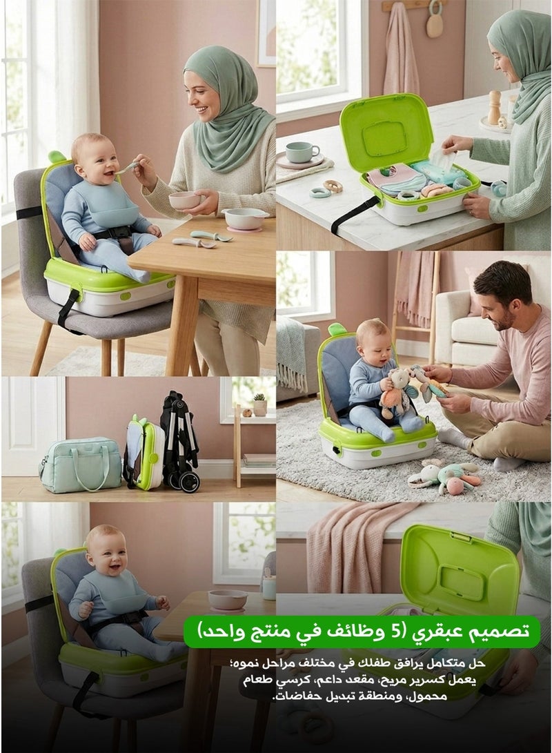 Portable Baby Crib and Seat Multifunctional 5-in-1, Baby Bed and High Chair with Safety Belt, Changing Station and Foldable Play Space - Easy to Clean - Image 2