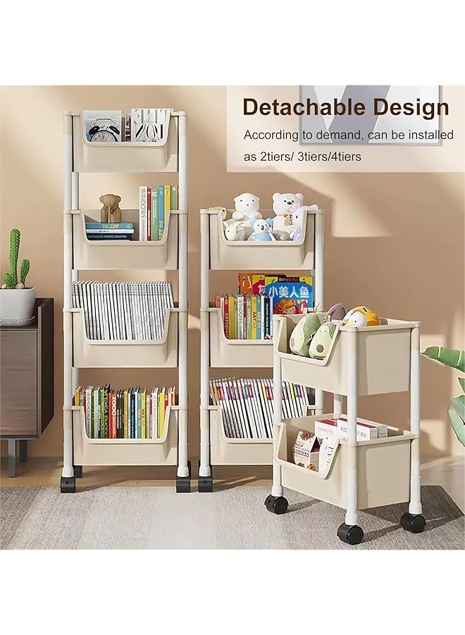 إيروريكس عربة دوارة مكونة من 4 طبقات مع 4 خطافات وأرفف تخزين متعددة الوظائف للمطبخ وغرفة المعيشة والمكتب وعربة تنظيم مجلدات الملفات المتحركة مع عجلات للدراسة المنزلية والمكتب وغرفة المعيشة والفصول الدراسية - Image 4