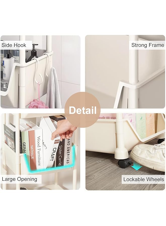 إيروريكس عربة دوارة مكونة من 4 طبقات مع 4 خطافات وأرفف تخزين متعددة الوظائف للمطبخ وغرفة المعيشة والمكتب وعربة تنظيم مجلدات الملفات المتحركة مع عجلات للدراسة المنزلية والمكتب وغرفة المعيشة والفصول الدراسية - Image 3