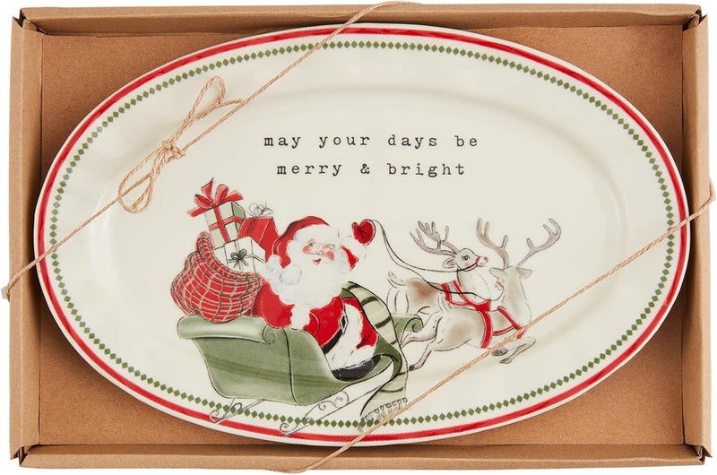 MudPie Sentiment Plate, Merry Bright, 6 1/2" x 10" - Image 1