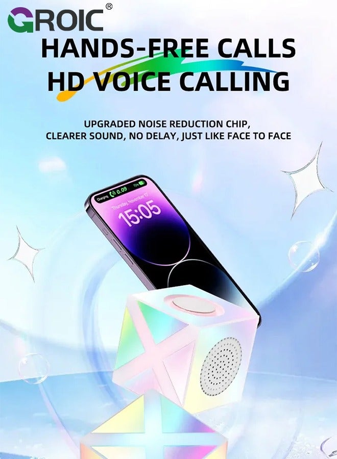 GROIC Bluetooth Speakers with Colorful LED Light, Mini Portable Wireless Cube Stereo Speaker Magic Music Player Hand Free Outdoor for iPhone Samsung Tablet Laptop Computer  - Image 4