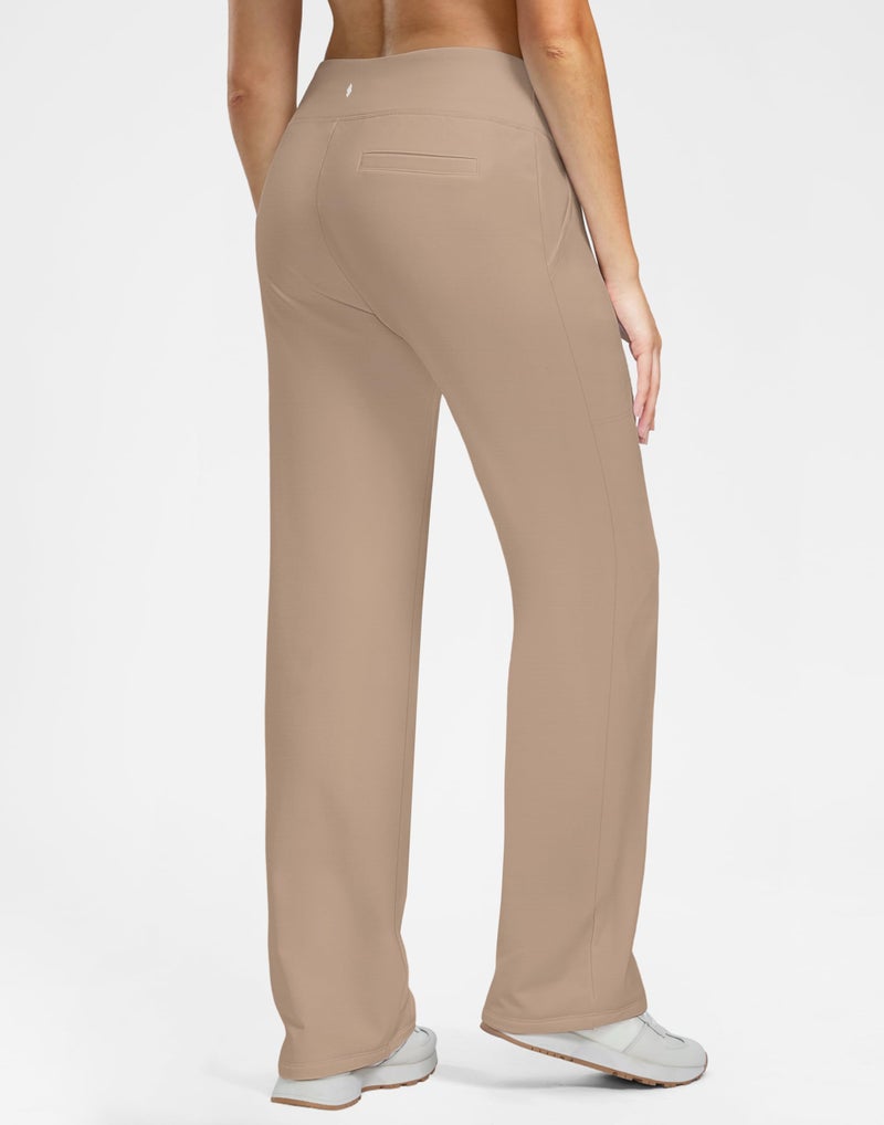Soothfeel Fleece Lined Pants Women 29"/31"/33" High Waisted Wide Leg Sweatpants with Pocket Winter Warm Work Yoga Dress Pants Khaki Petite - Image 2
