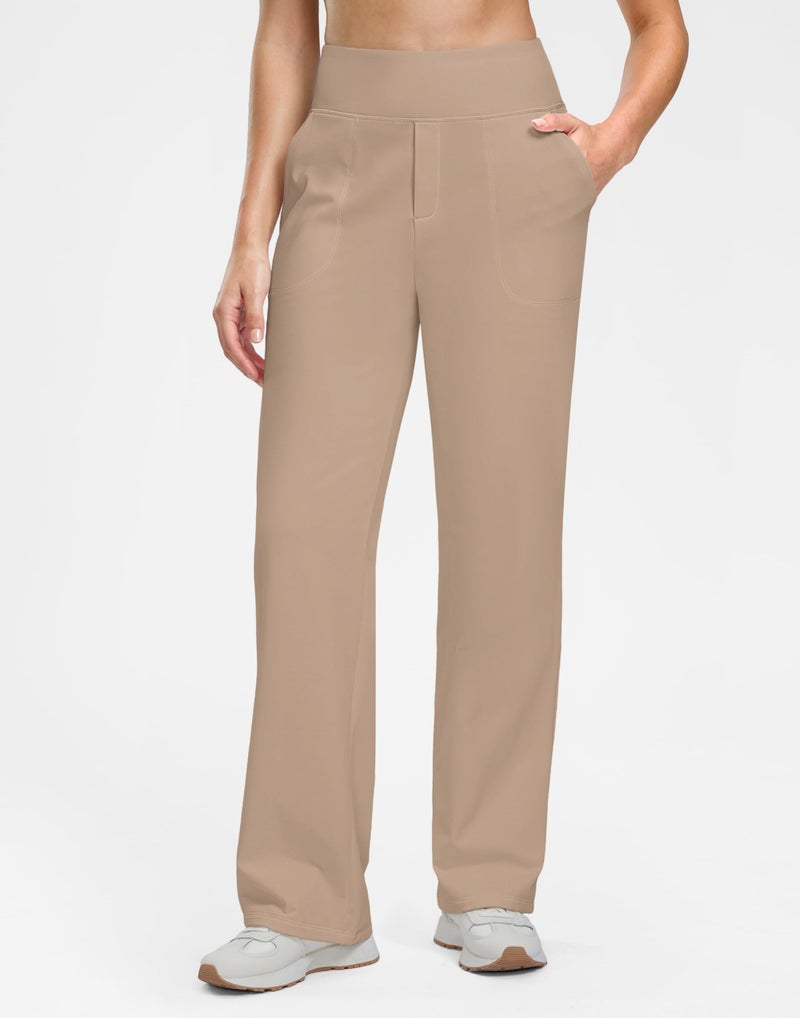 Soothfeel Fleece Lined Pants Women 29"/31"/33" High Waisted Wide Leg Sweatpants with Pocket Winter Warm Work Yoga Dress Pants Khaki Petite - Image 5
