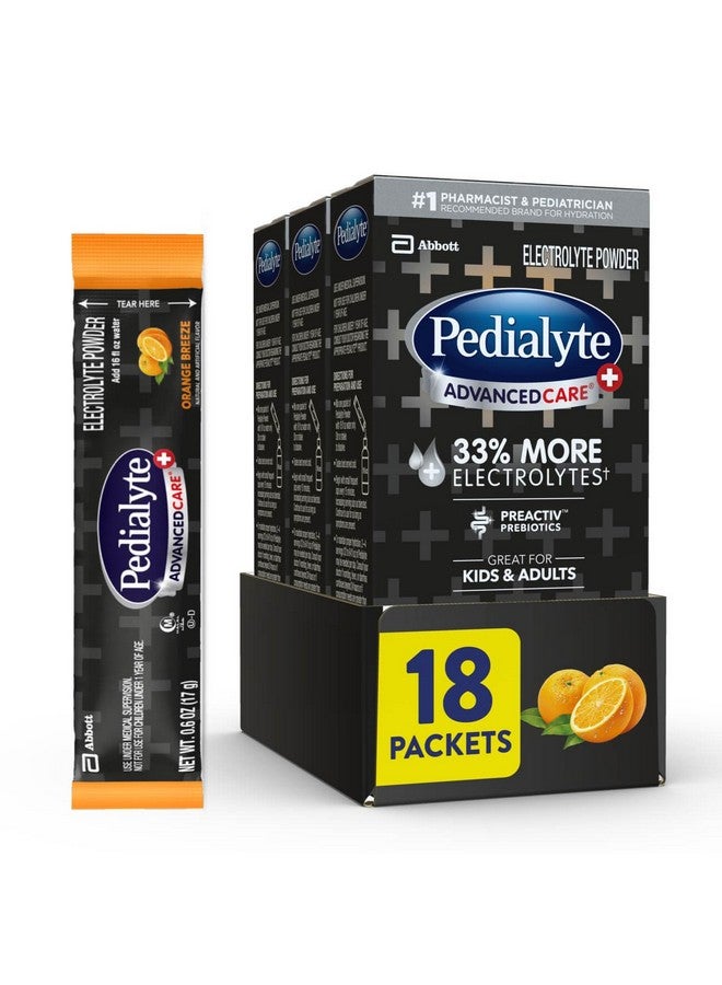 Pedialyte AdvancedCare Plus Electrolyte Powder, Has 33% More Electrolytes and PreActiv Prebiotics, Orange Breeze, 18 Powder Packets - Image 1