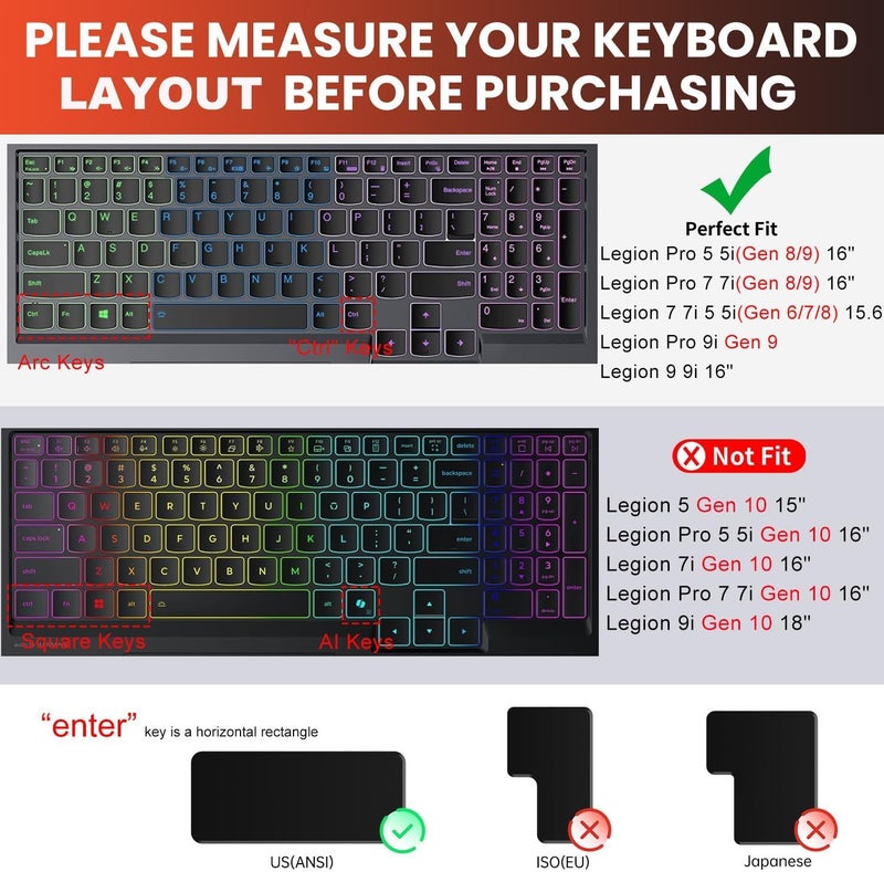 RAYA Silicone Keyboard Skin Cover for Lenovo LOQ | Lenovo Legion 5i / Slim 5i / Pro 5i | Lenovo Legion 7i / Pro 7i | Legion 9 15.6inch & 16inch Gaming Laptops (Black Silicone) - Image 2