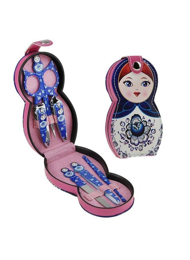Aibearty Adorable Russian Doll Pattern Stainless Nail Clippers Set of 6Pcs, Professional Grooming Kit, Nail Tools with Luxurious Travel Case - Image 1