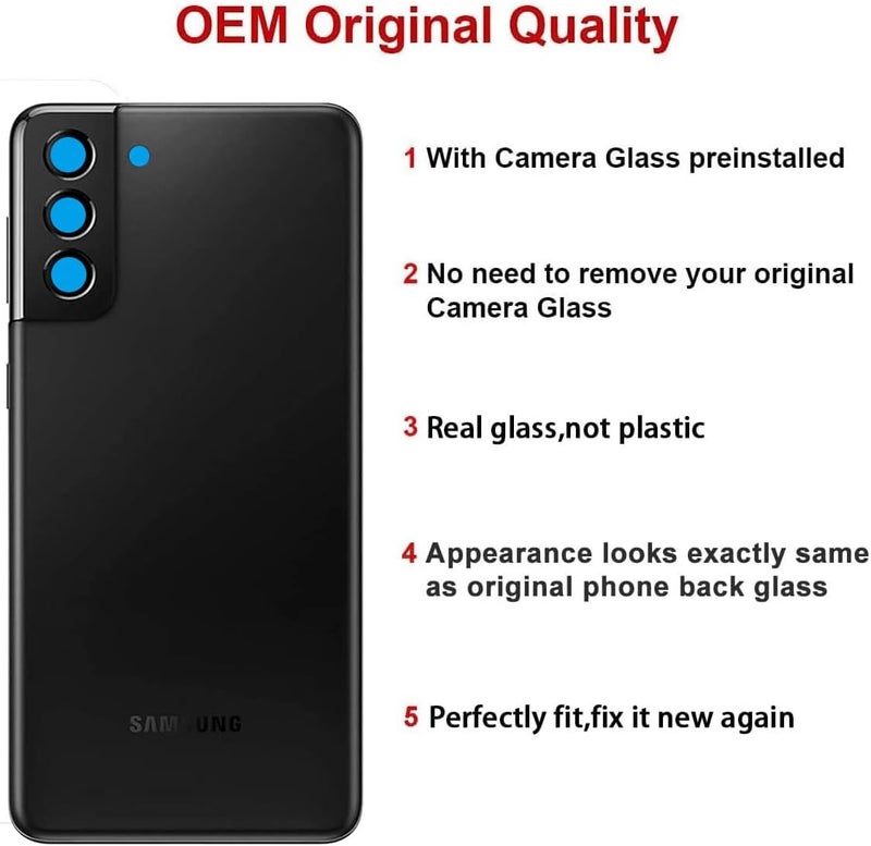 Perzework استبدال الزجاج الخلفي لجهاز سامسونج جالاكسي S21 بلس 6.7 بوصة مع مجموعة أدوات الإصلاح ومواد لاصقة مثبتة مسبقًا (أسود شبح) - Image 3