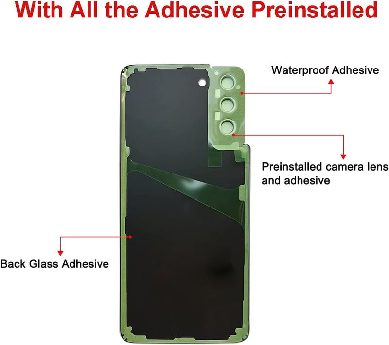 Perzework استبدال الزجاج الخلفي لجهاز سامسونج جالاكسي S21 بلس 6.7 بوصة مع مجموعة أدوات الإصلاح ومواد لاصقة مثبتة مسبقًا (أسود شبح) - Image 4