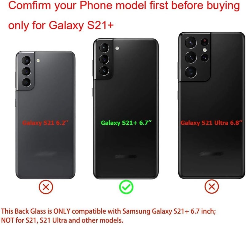 Perzework استبدال الزجاج الخلفي لجهاز سامسونج جالاكسي S21 بلس 6.7 بوصة مع مجموعة أدوات الإصلاح ومواد لاصقة مثبتة مسبقًا (أسود شبح) - Image 2
