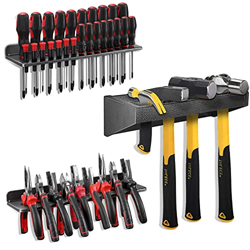 AHOWPD Screwdriver Organizer，Metal Screwdriver Organizers, Hammer Rack，Pliers Organizer, Wall Mounted Tool Organizers for Workshop，Set of 3 Tool Holder Organizer for Workbench - Image 1