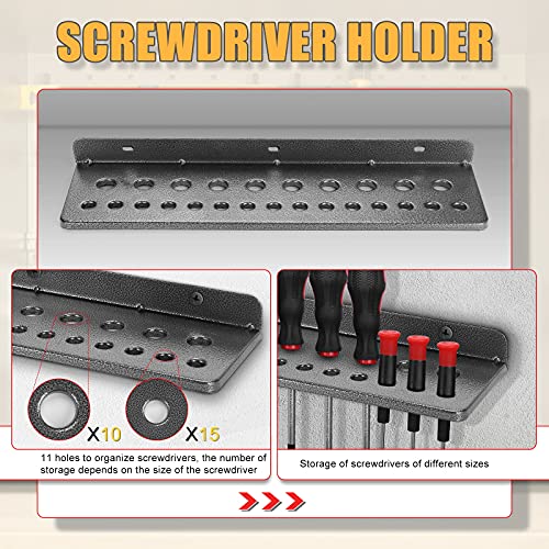 AHOWPD Screwdriver Organizer，Metal Screwdriver Organizers, Hammer Rack，Pliers Organizer, Wall Mounted Tool Organizers for Workshop，Set of 3 Tool Holder Organizer for Workbench - Image 3