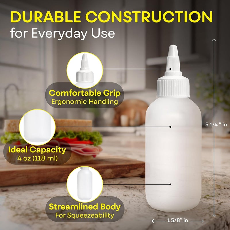 BRIGHTFROM Condiment Squeeze Bottles - 4 OZ Squirt Empty Bottles, Twist Top Cap, Leak Proof - Great for Ketchup, Mustard, Syrup, Sauces, Dressing, Oil, Arts and Crafts, BPA-FREE Plastic - 3 PACK - Image 3