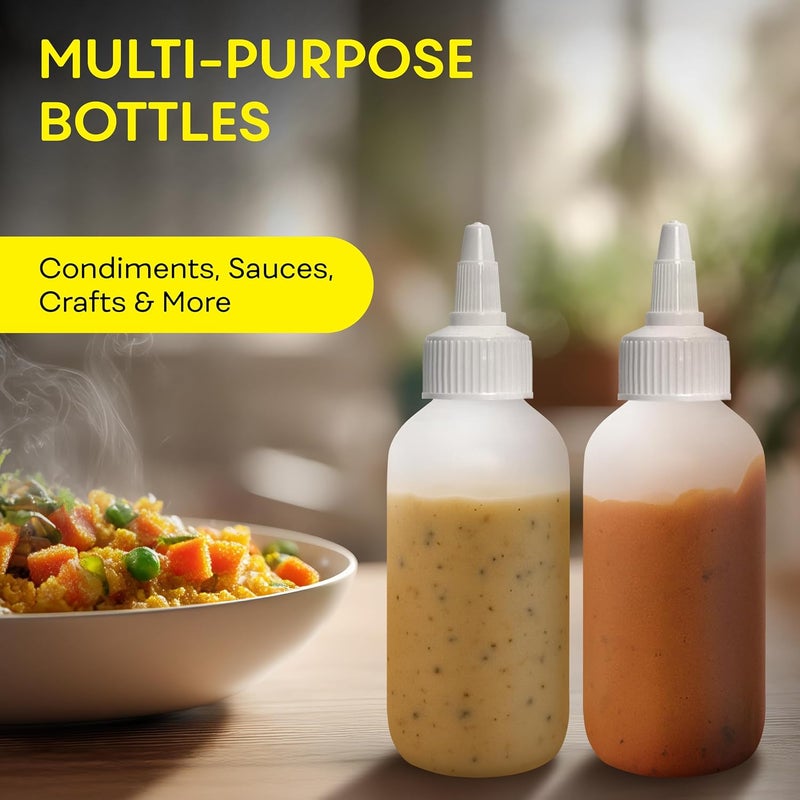 BRIGHTFROM Condiment Squeeze Bottles - 4 OZ Squirt Empty Bottles, Twist Top Cap, Leak Proof - Great for Ketchup, Mustard, Syrup, Sauces, Dressing, Oil, Arts and Crafts, BPA-FREE Plastic - 3 PACK - Image 4