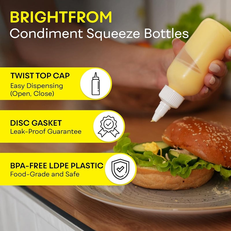 BRIGHTFROM Condiment Squeeze Bottles - 4 OZ Squirt Empty Bottles, Twist Top Cap, Leak Proof - Great for Ketchup, Mustard, Syrup, Sauces, Dressing, Oil, Arts and Crafts, BPA-FREE Plastic - 3 PACK - Image 2