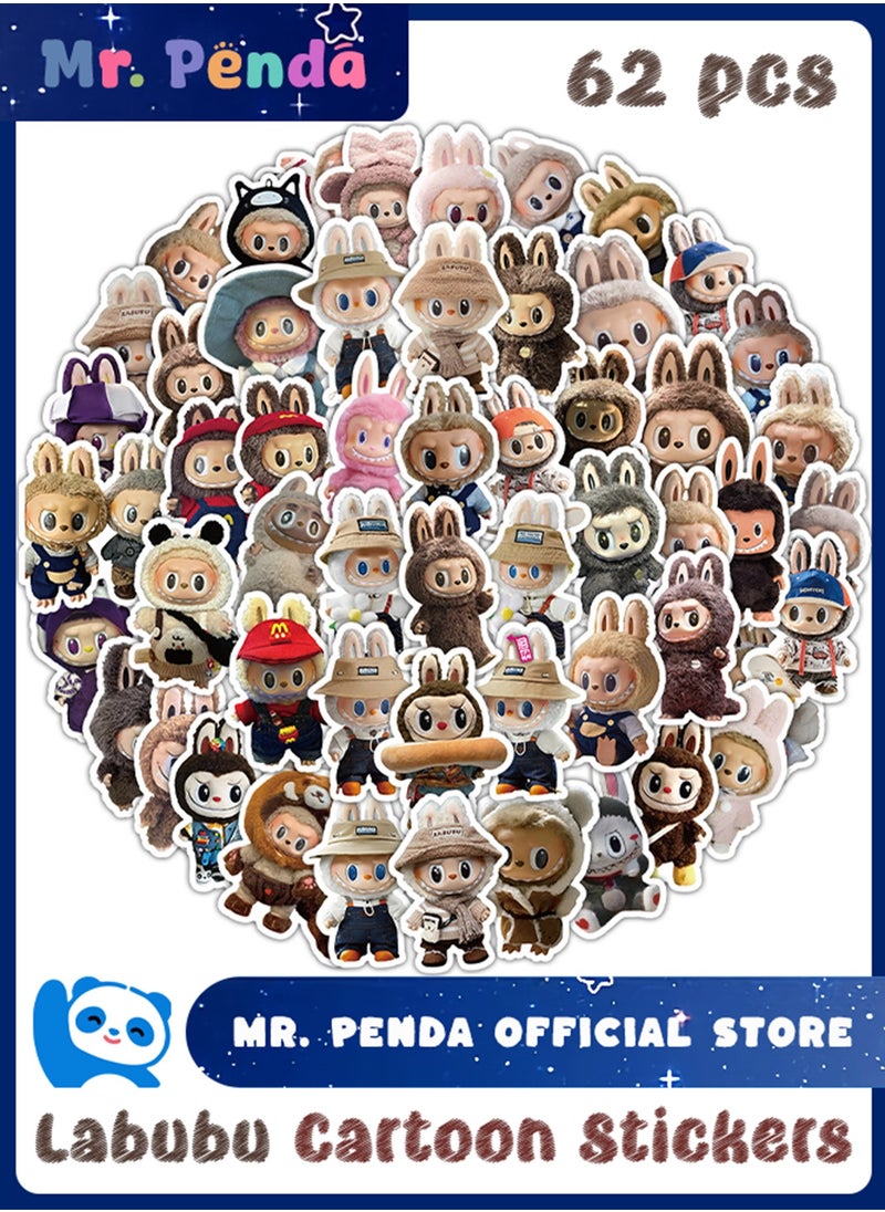 Mr. Penda 62 Pcs Labubu Cartoon Stickers for Teen Water Bottle, Cool Terror Labubu, Waterproof, Vinyl Decal for Kids Adult Girl Laptop, Skateboard, Phone, Guitar, Travel, Case, Bike Decoration  - Image 1
