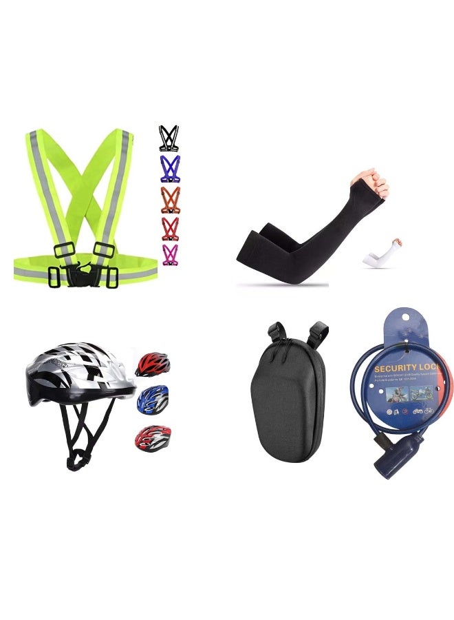 Huitich Electric Scooter Safety Kit Pack of 1, Safety jacket, Helmet, Lock, Hanging Bag and Hand Sleeves Assorted - Image 1