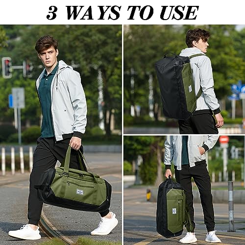 Laripwit Gym Bags for Men, 40L Medium Sports Travel Duffel Bag with Shoe Compartment & Wet Pocket Lightweight Gym Duffle Bag Backpack Multipurpose Weekender Overnight Backpack for Women, Green - Image 3