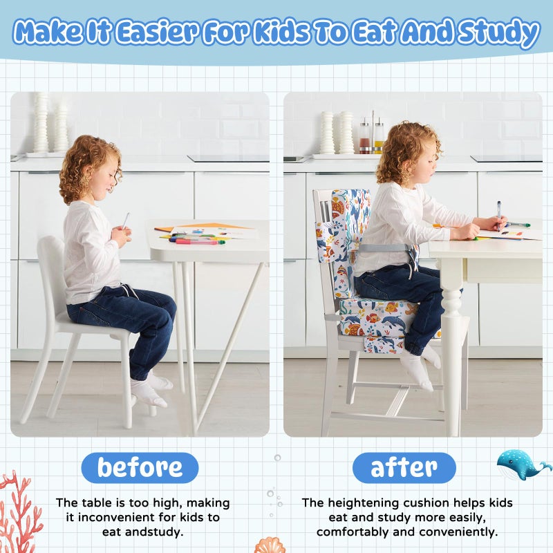 Redcoutt Booster Seat for Dining Table, Toddler Booster Seat for Dining Table with Safety Buckles, Anti-Scratch Easy Cleaning Toddler Seat for Table (White-Fish) - Image 2