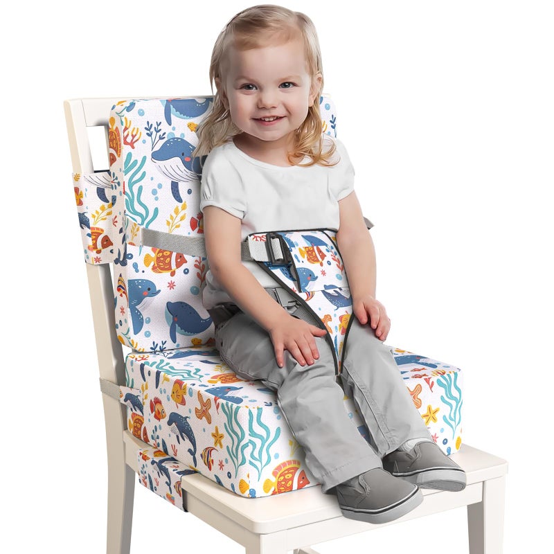 Redcoutt Booster Seat for Dining Table, Toddler Booster Seat for Dining Table with Safety Buckles, Anti-Scratch Easy Cleaning Toddler Seat for Table (White-Fish) - Image 1