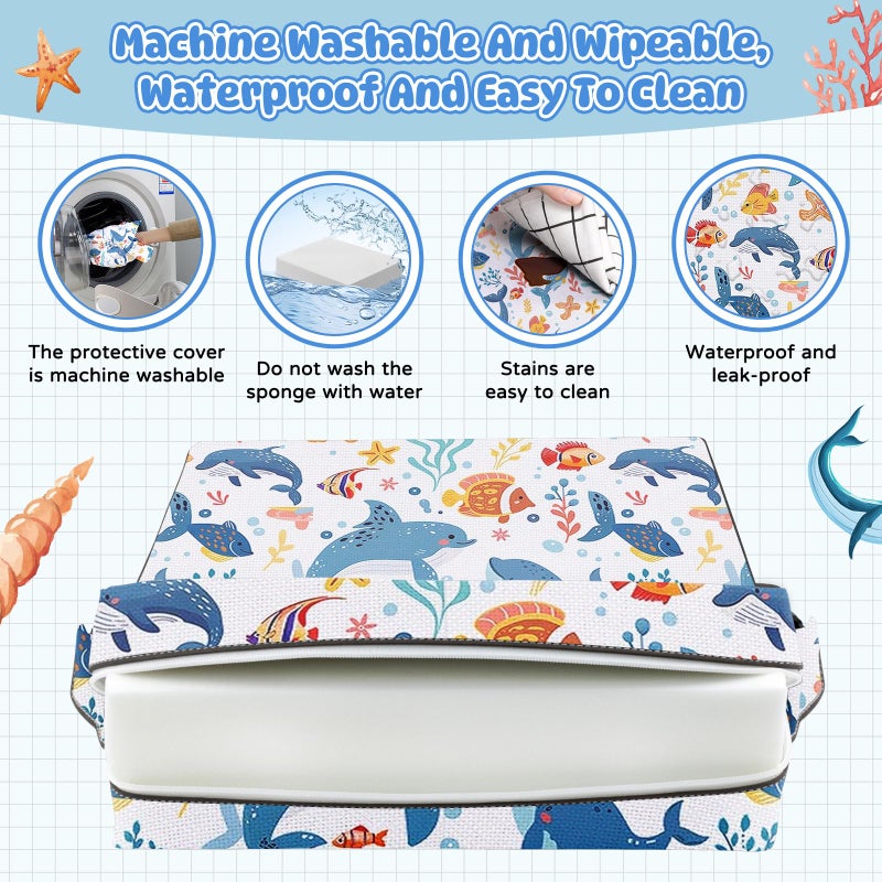 Redcoutt Booster Seat for Dining Table, Toddler Booster Seat for Dining Table with Safety Buckles, Anti-Scratch Easy Cleaning Toddler Seat for Table (White-Fish) - Image 5