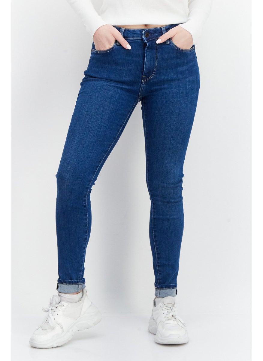 Pepe Jeans - Women Skinny Fit Plain Non-Stretchable Jeans, Blue - Image 1