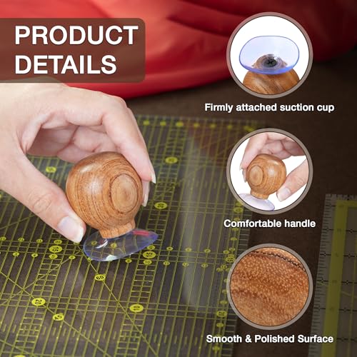 SAVINA Ruler Knob - Wooden Handle with Strong Suction Cup Grip – Comfortable Quilting Ruler Holder for Patchwork, Sewing, Cutting & Crafting Tools for Quilters (1) - Image 3