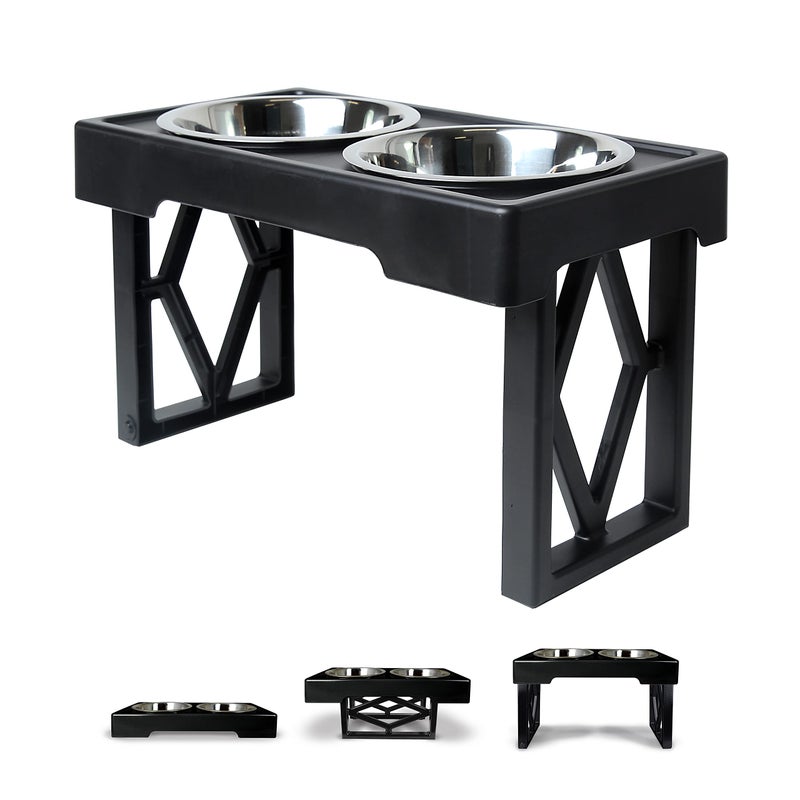 Pet Zone Elevated Dog Bowls Designer Diner 3 Height Adjustable Raised Dog Bowl Stand with 2 Stainless Steel Bowls (7 Cup Capacity Each) - Image 1